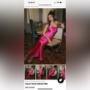 Princess Polly Pink Silk Strapless Open Back Large Maxi Dress